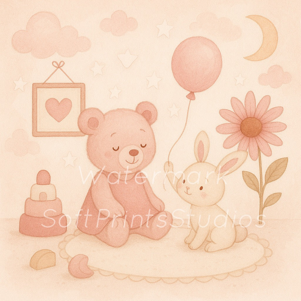 Nursery teddy bear bunny Wall art