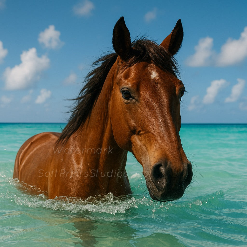 Horse in ocean wall art
