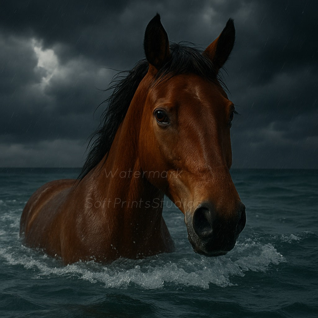 Horse swimming ocean wall art