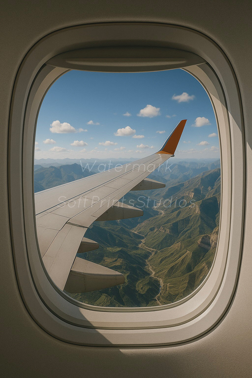 Airplane window mountain view picture