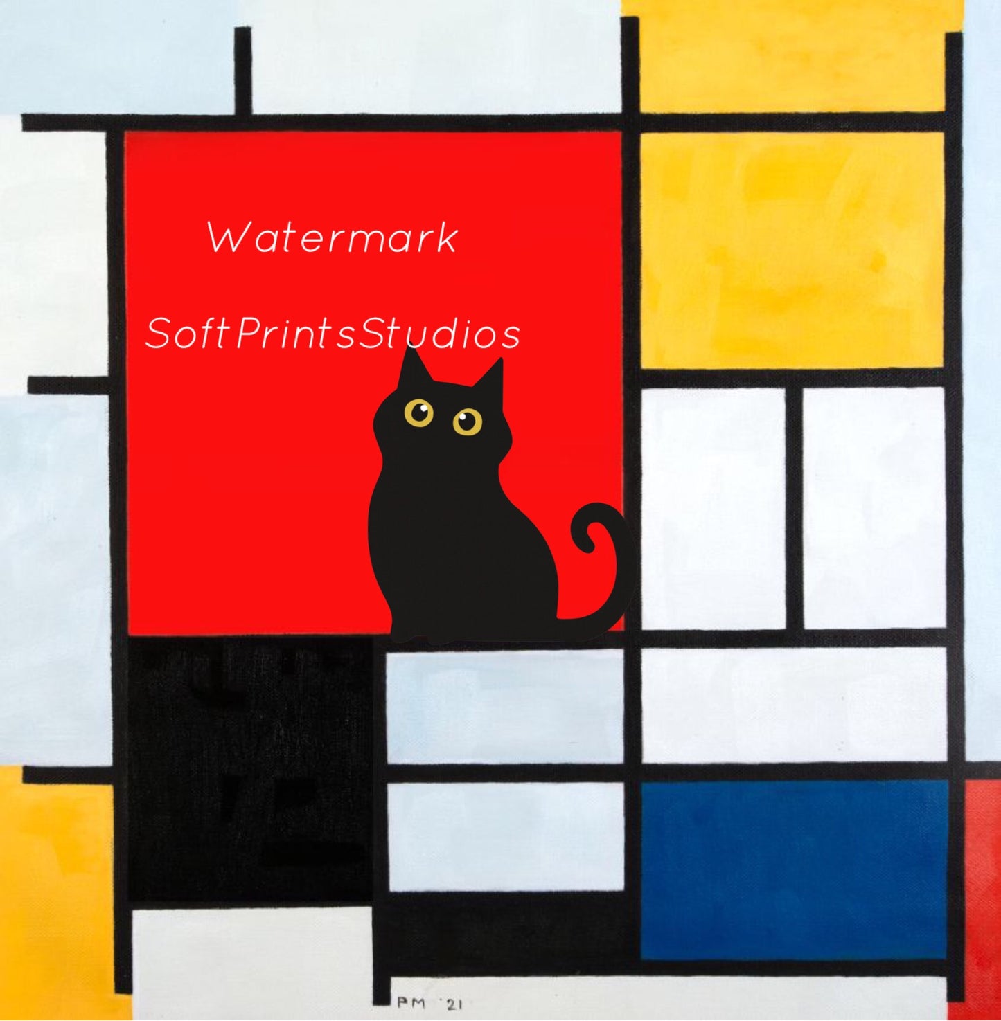 Black cat Mondrian print