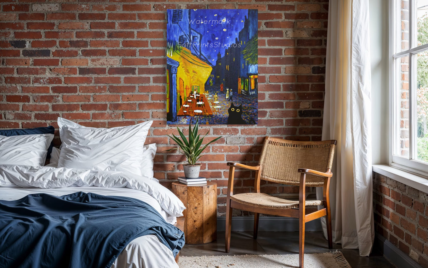 Terrace at Night black cat print