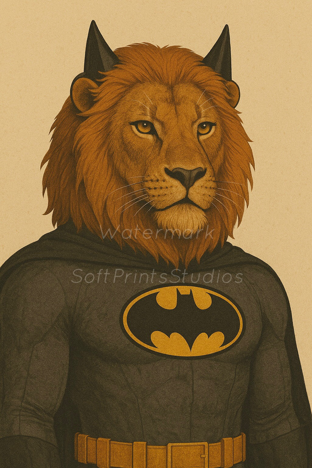 Lion superhero comic print