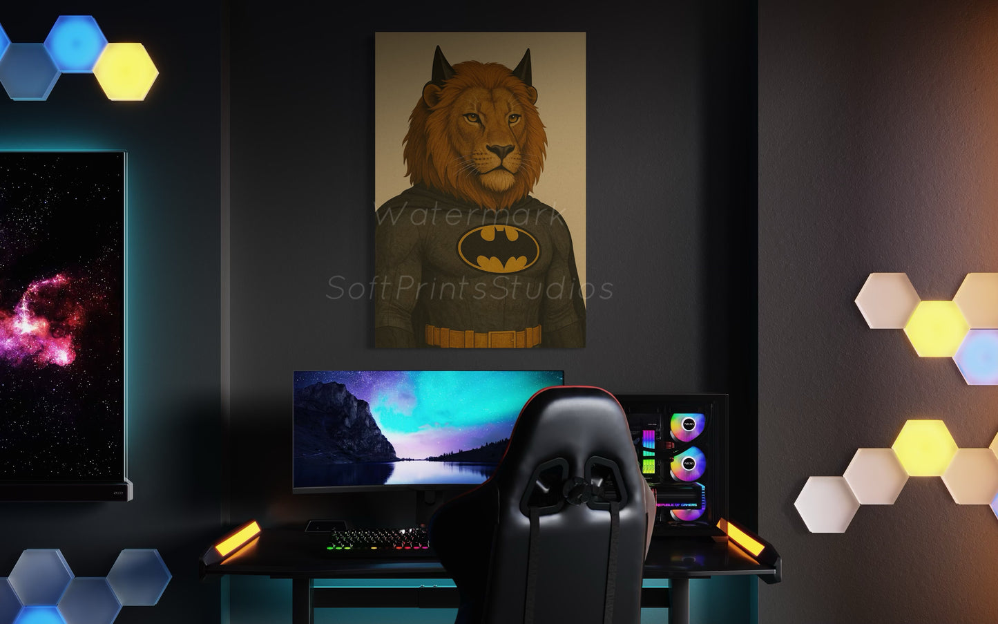 Lion superhero comic print