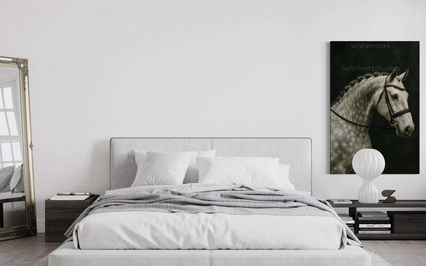 Gray English Bridle Horse Portrait