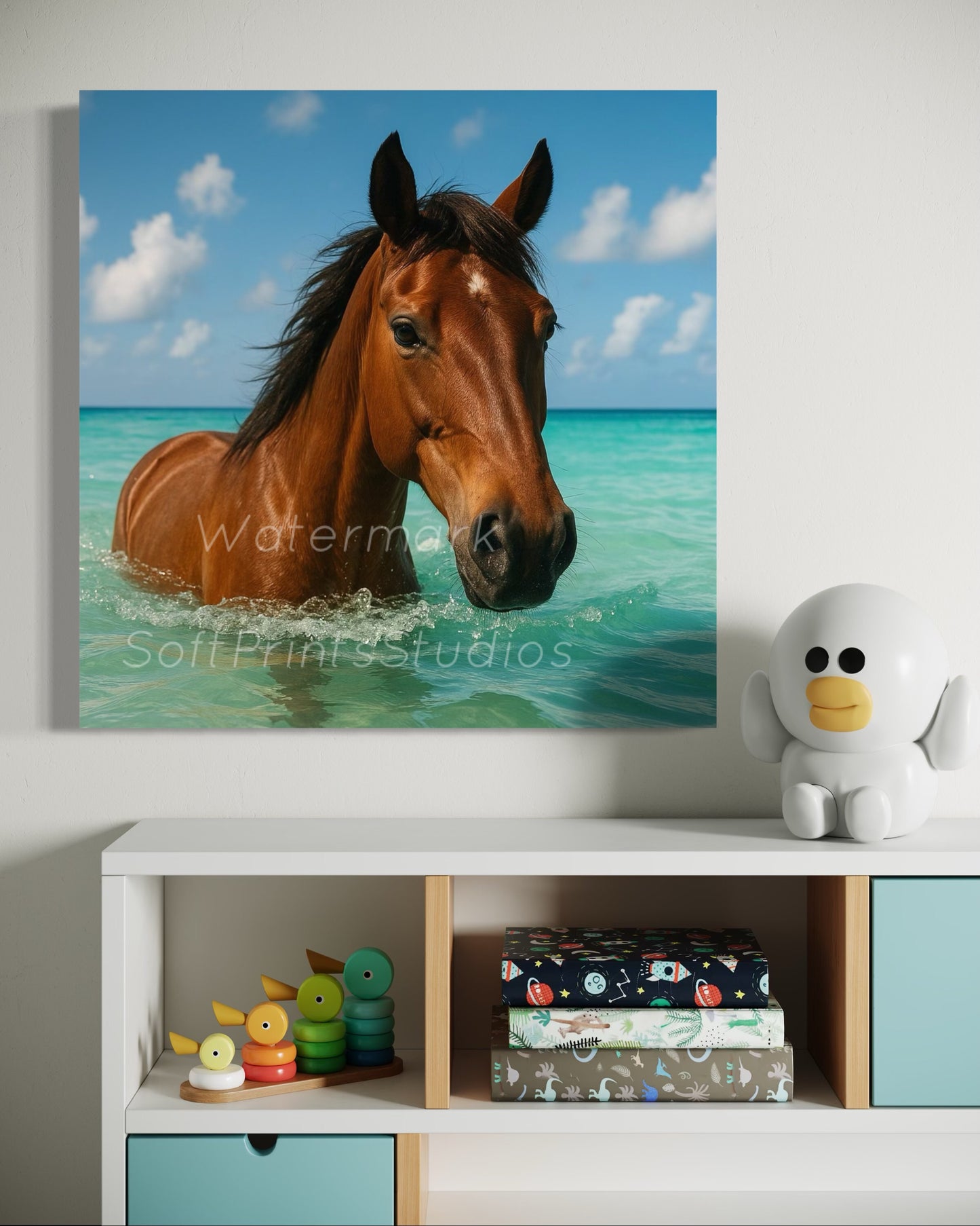 Horse in ocean wall art