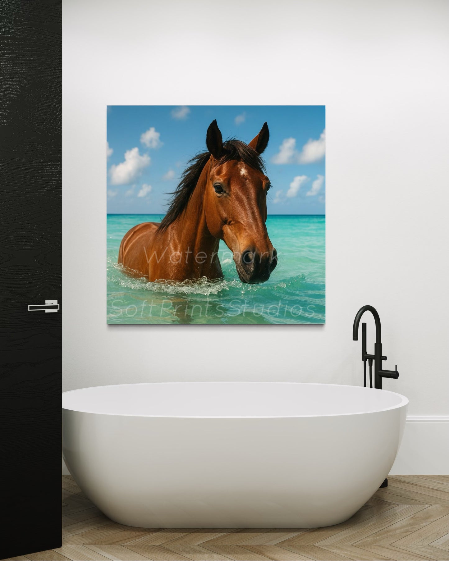 Horse in ocean wall art