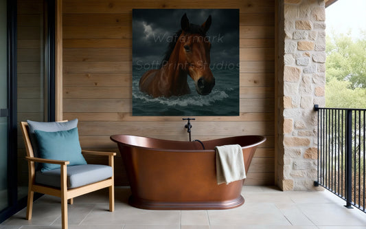 Horse swimming ocean wall art