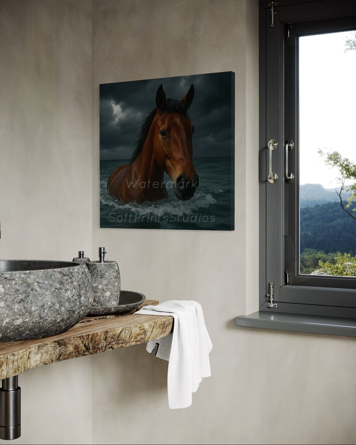 Horse swimming ocean wall art