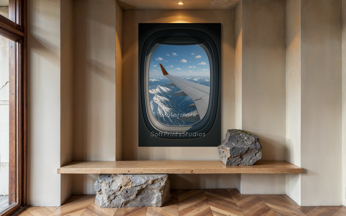 Airplane snow covered mountain view picture