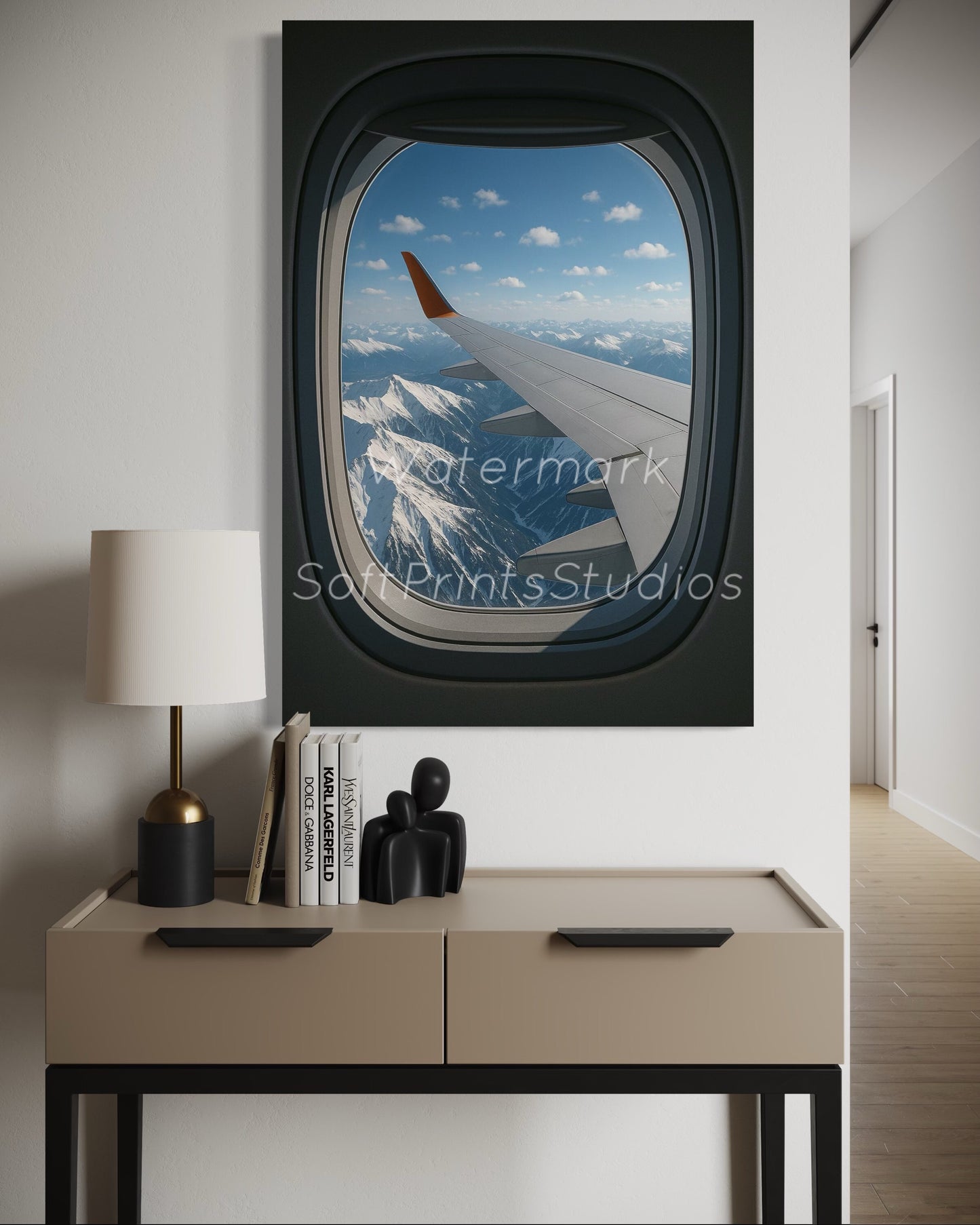 Airplane snow covered mountain view picture