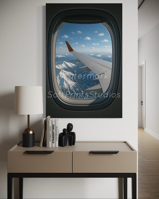 Airplane snow covered mountain view picture