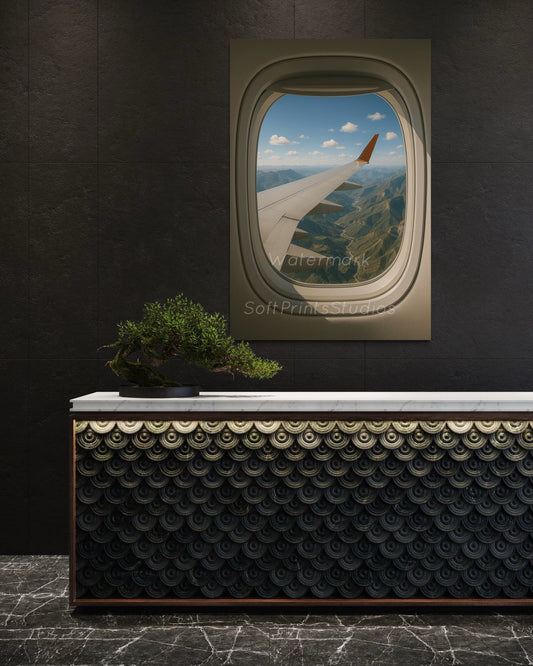 Airplane window mountain view picture