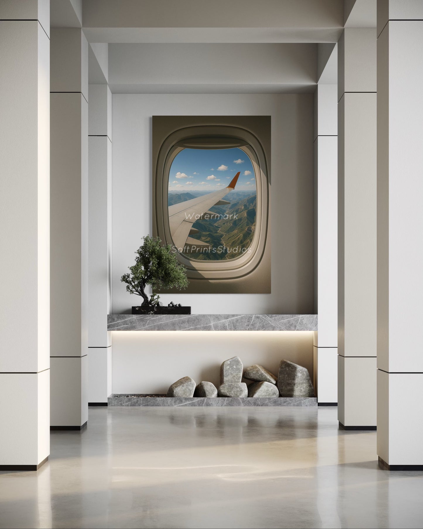 Airplane window mountain view picture