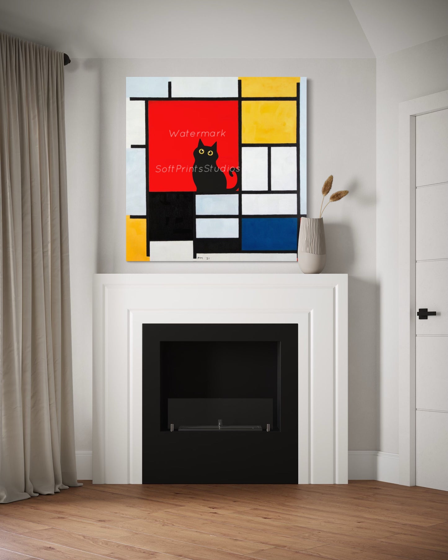 Black cat Mondrian print