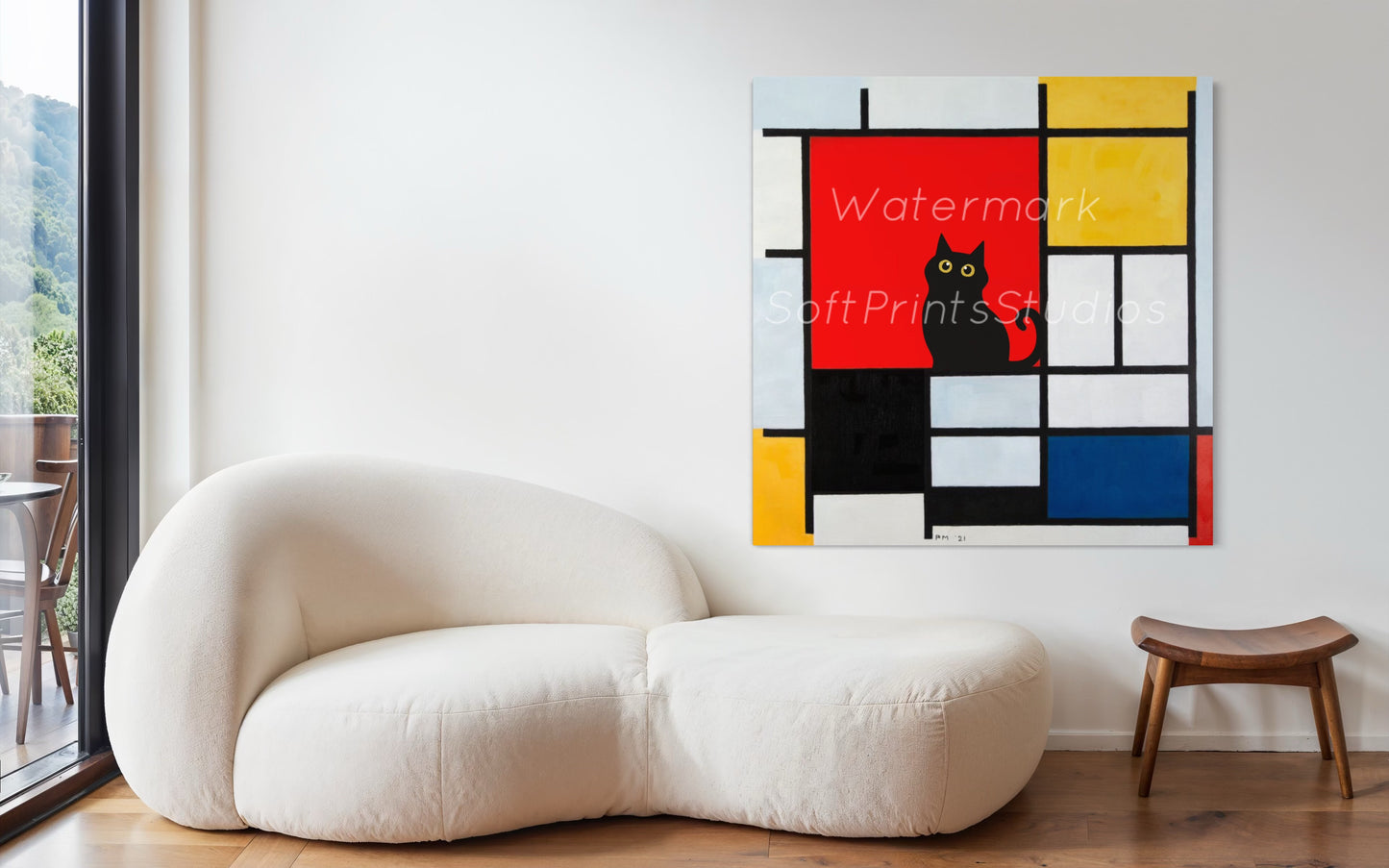 Black cat Mondrian print