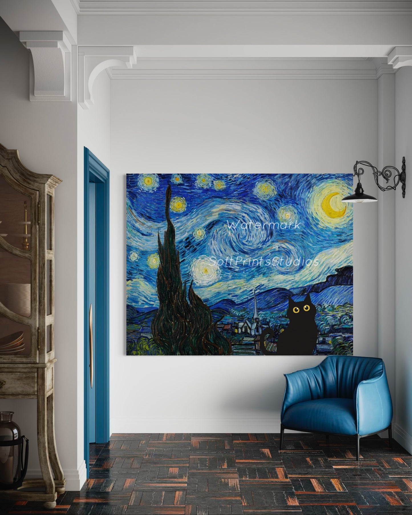 Starry night cat Wall art