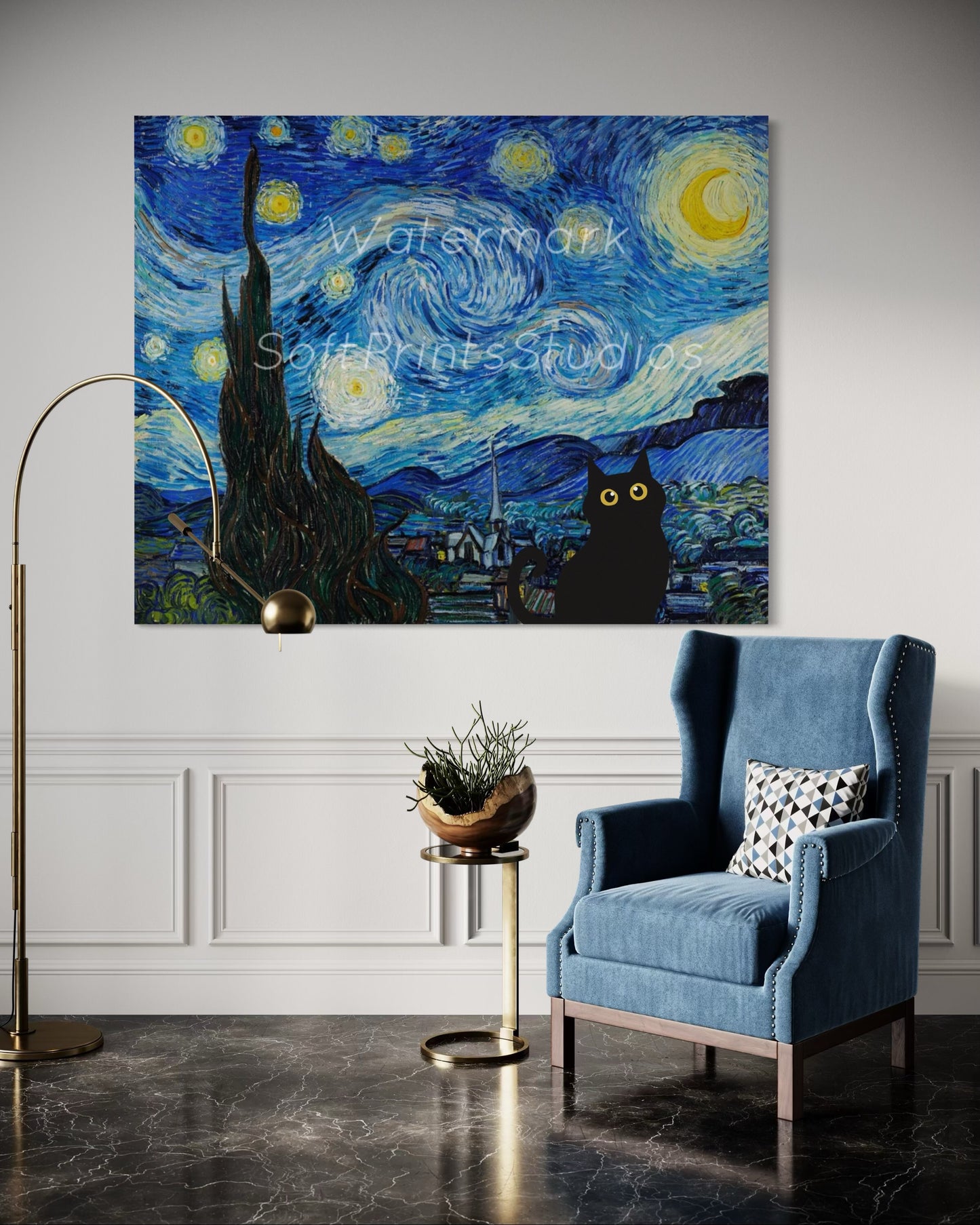 Starry night cat Wall art