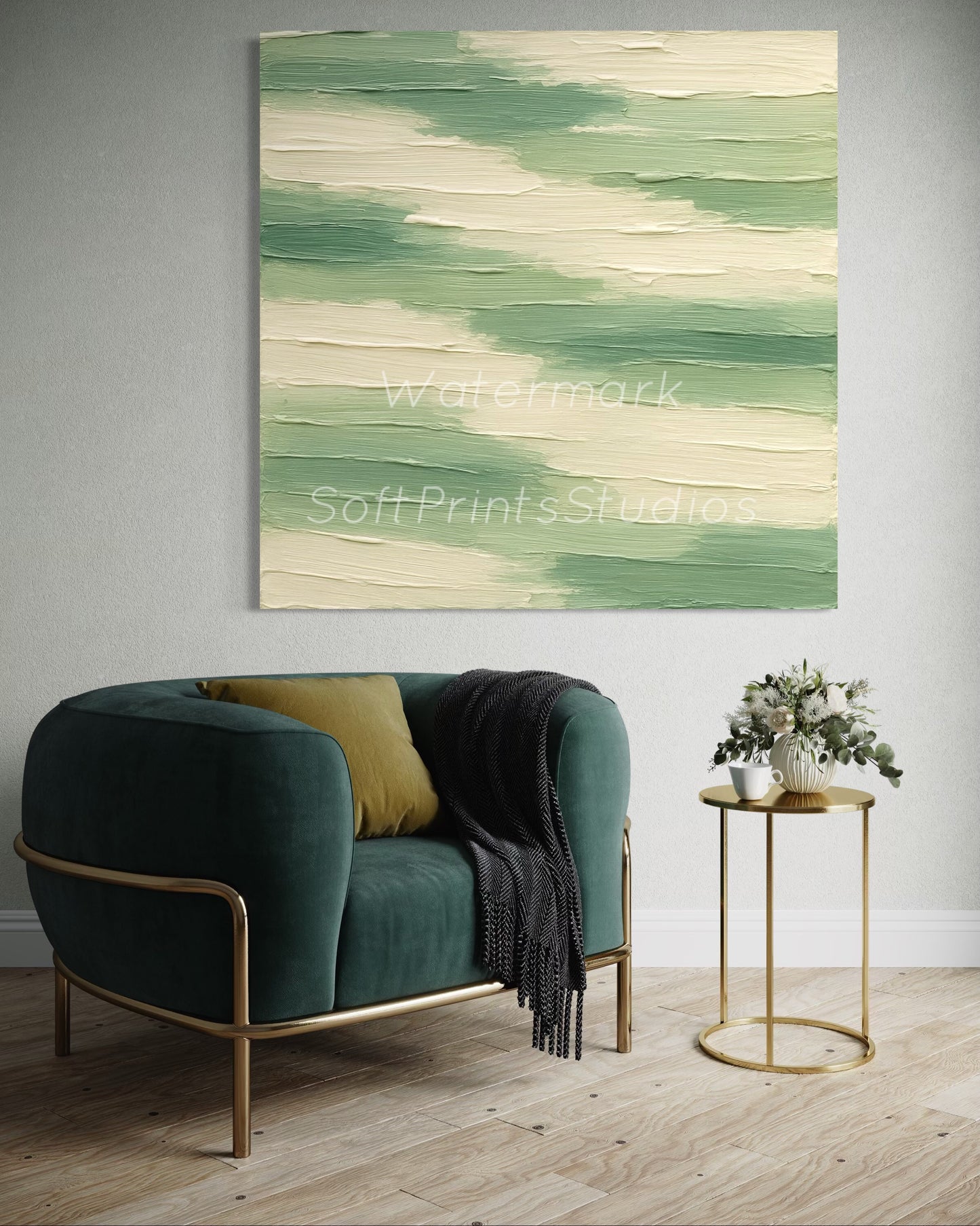 Minimalist green abstract wall art
