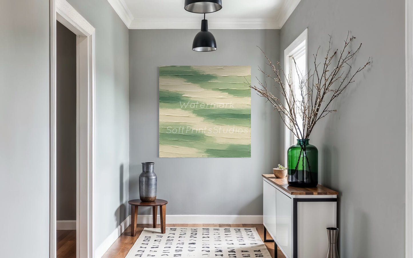 Minimalist green abstract wall art