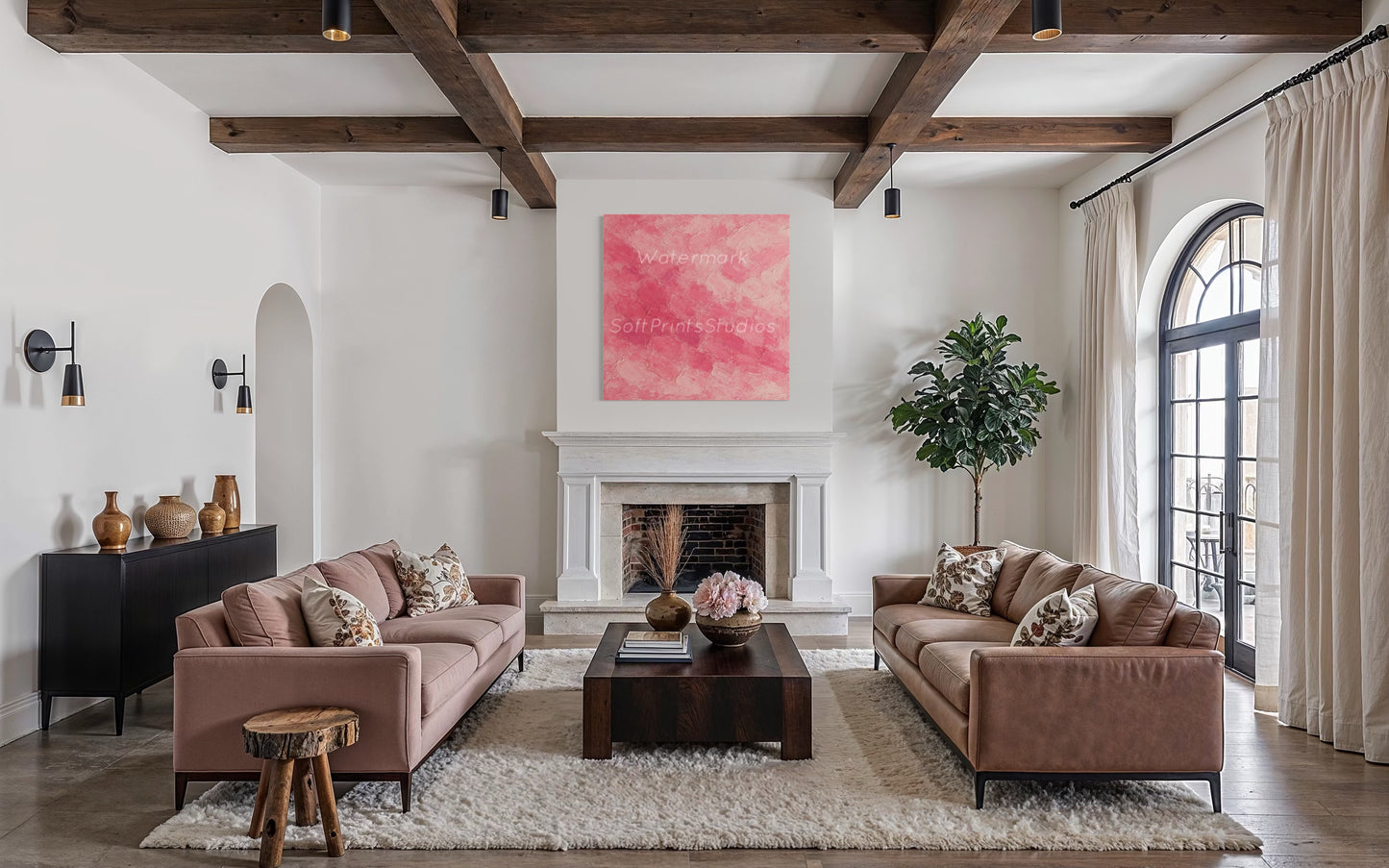 Textured pink abstract wall art