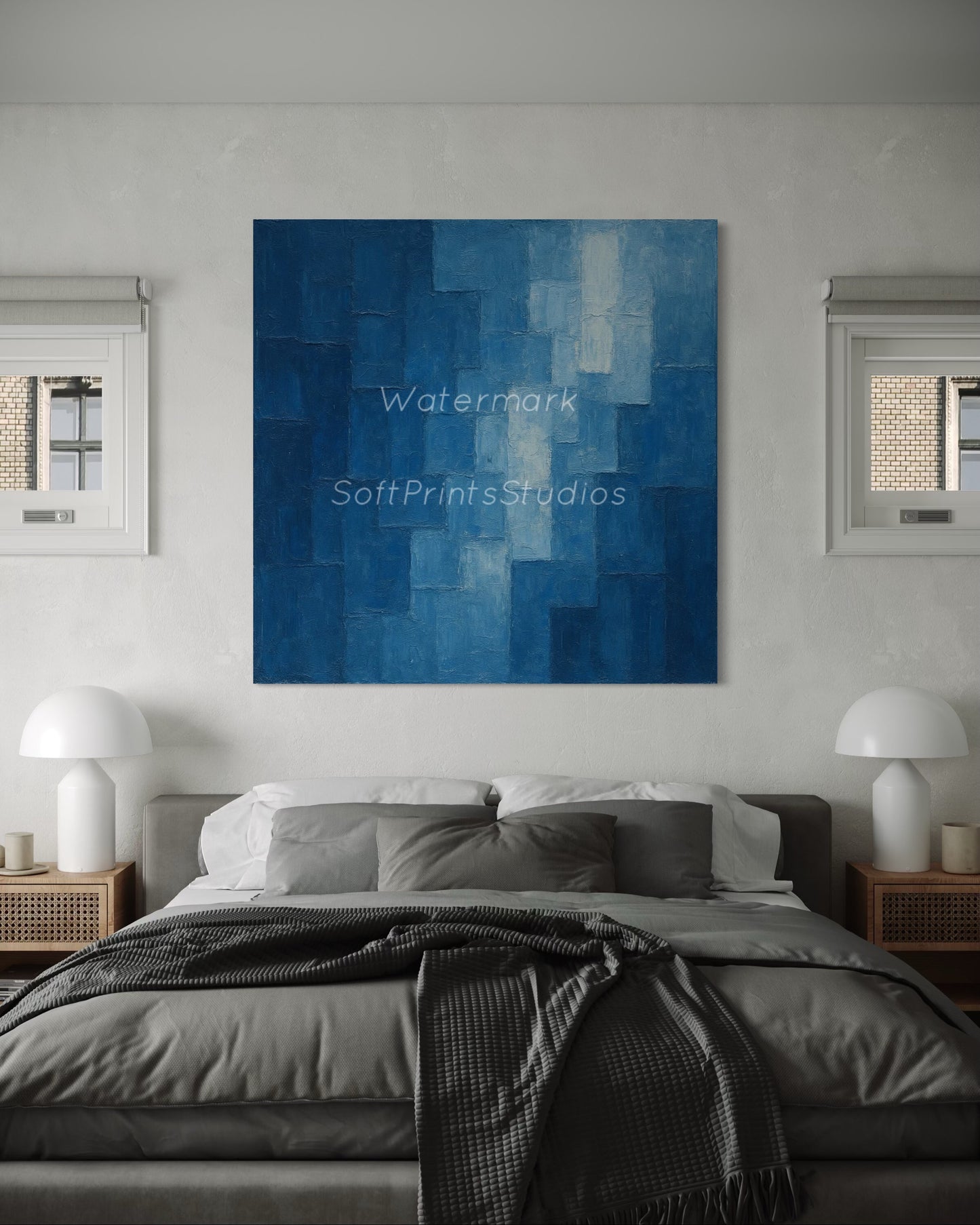 Abstract blue geometric wall art