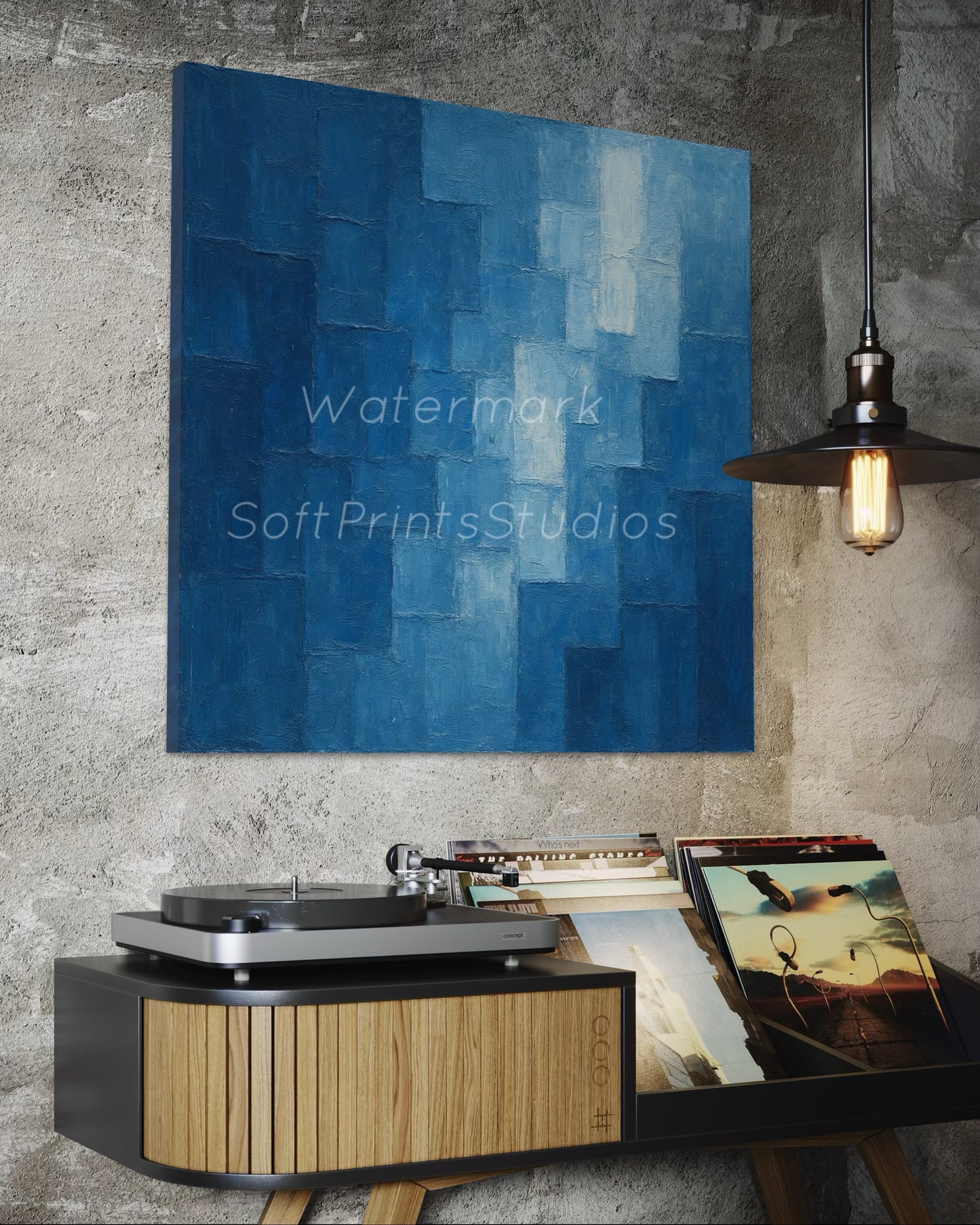 Abstract blue geometric wall art