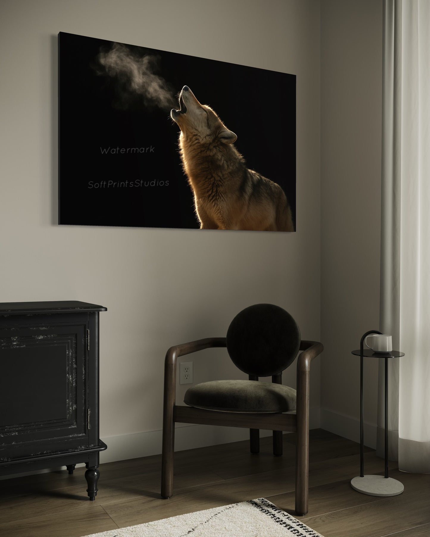 Howling wolf wall art print