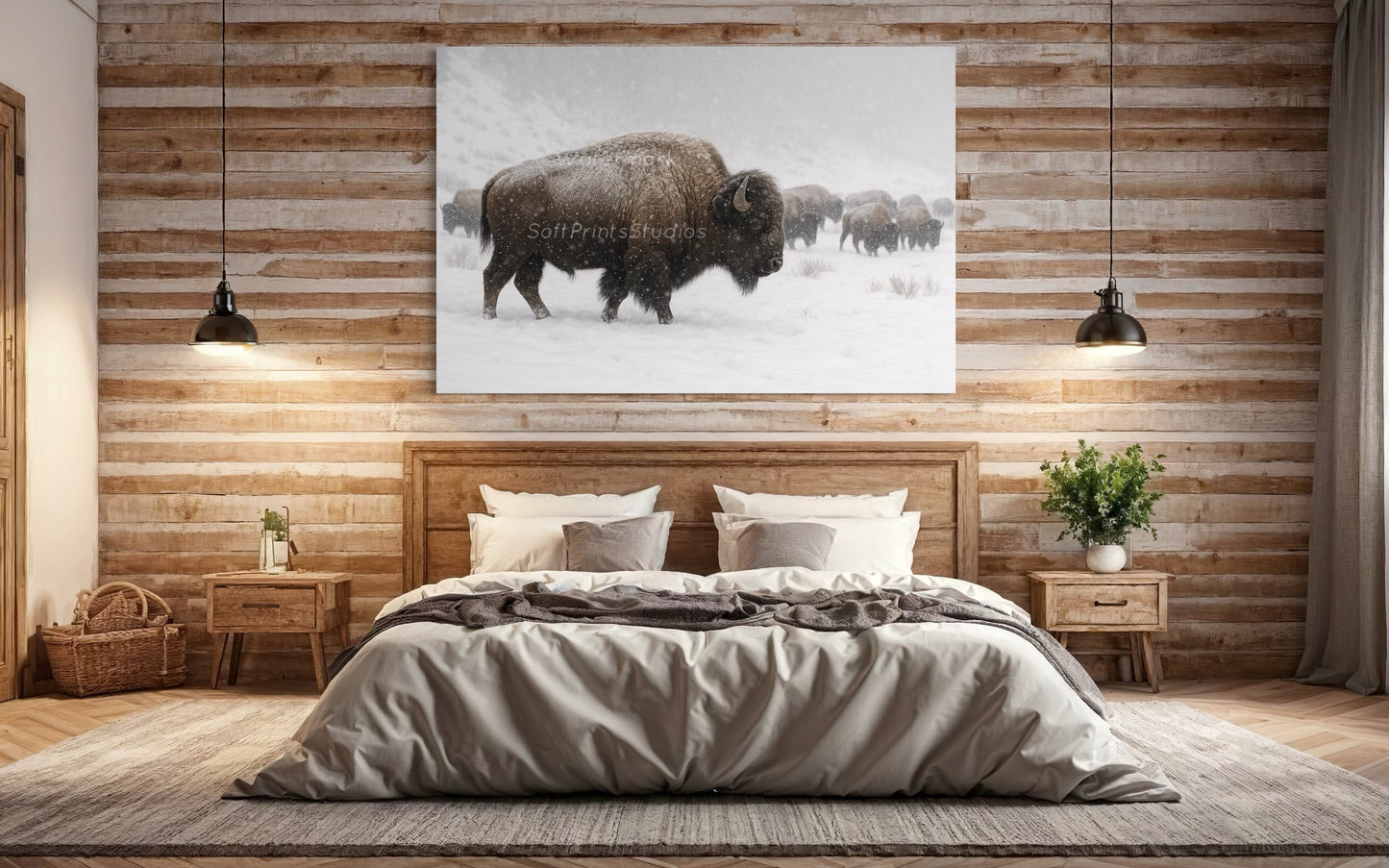 Snowy Wild West Bison wall art